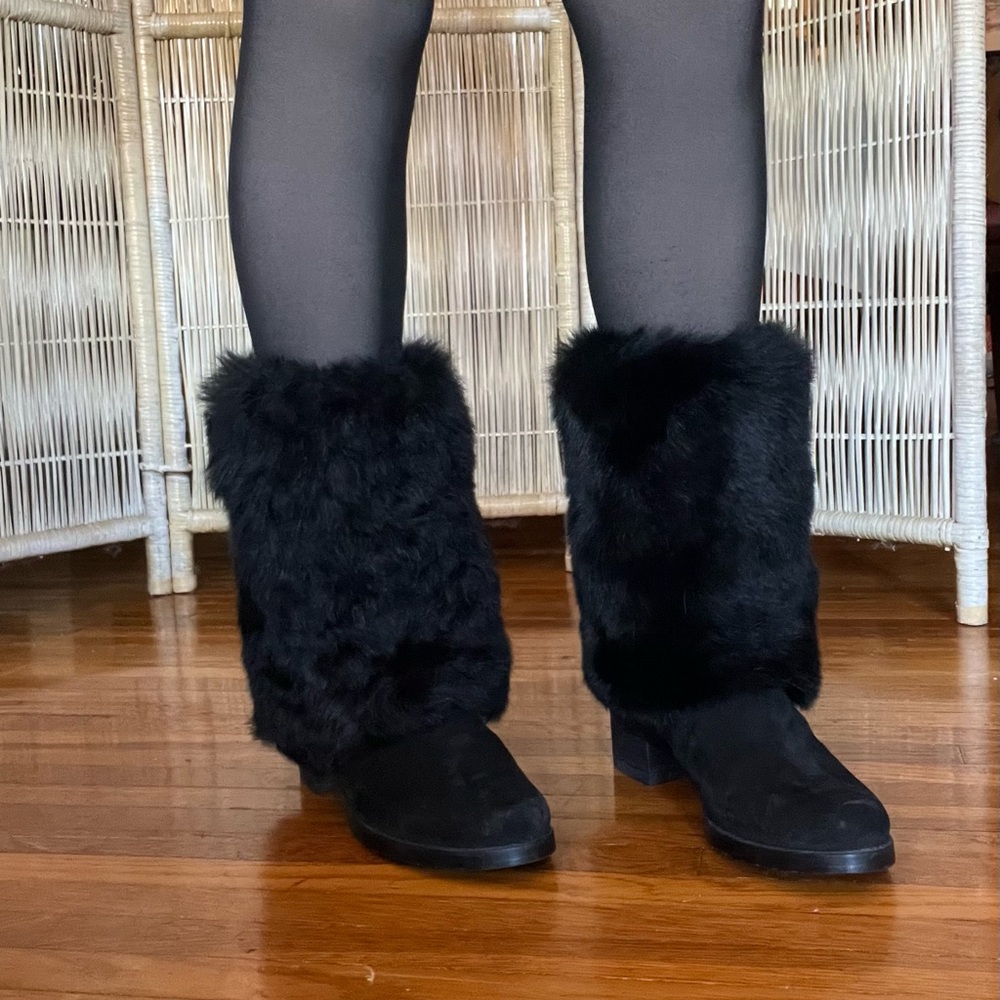 Stuart Weitzman Black Fur Mid-Calf Boots